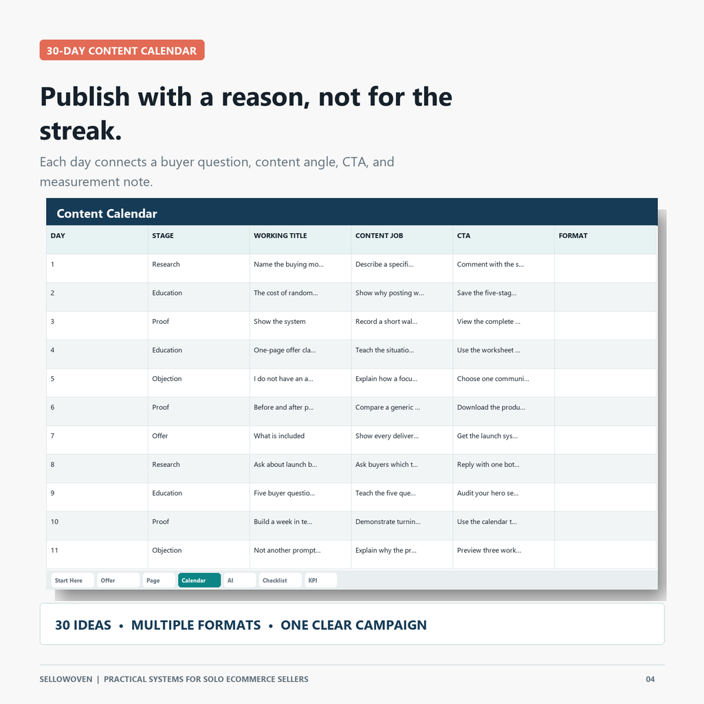 30-day ecommerce content calendar preview