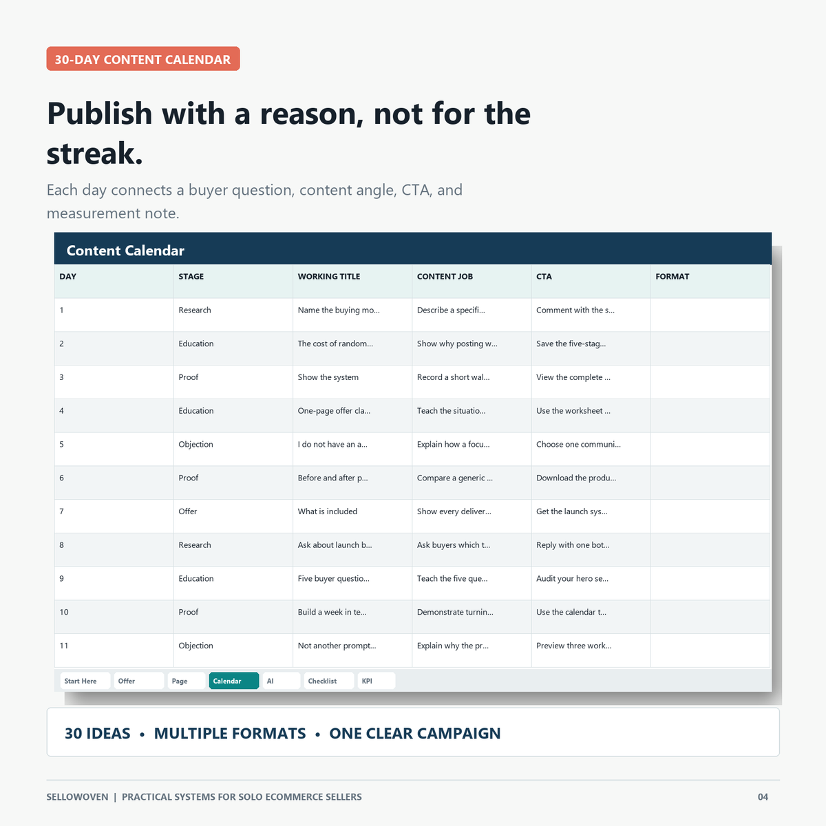 30-day ecommerce content calendar preview